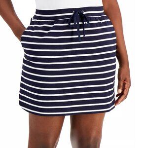 Karen Scott Women's Striped Pull-On Skort, Navy Blue and White, XS